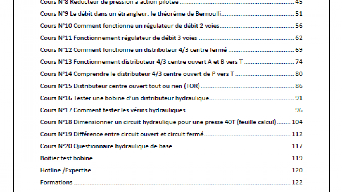 Formation hydraulique les bases table des matieres