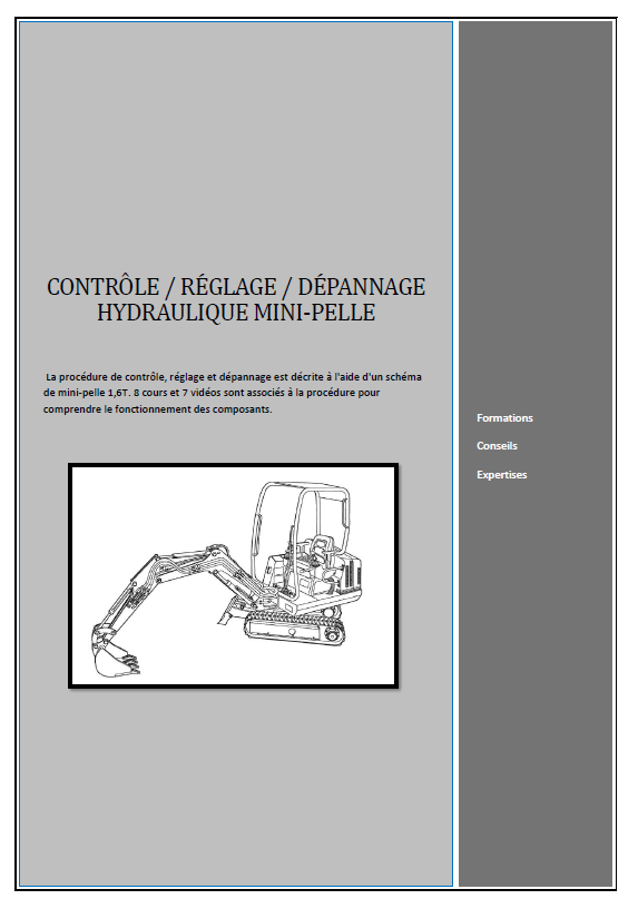 Contrôle / Réglage / Dépannage hydraulique mini-pelle